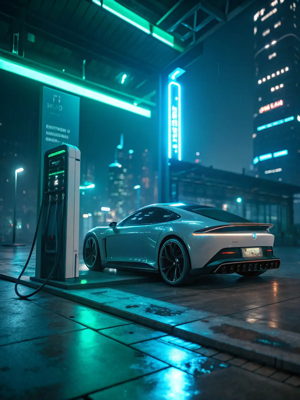 A modern electric vehicle charging station installed on the exterior wall of a residential home, showcasing a clean and efficient energy solution.